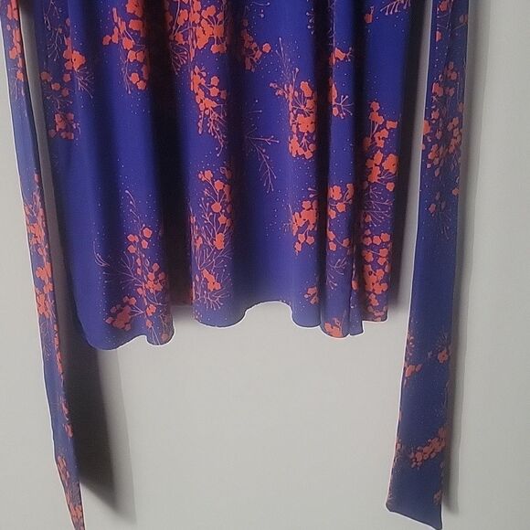 T Bags XS Blue Floral Kimono Mini Stretchy Dress Coquette Waist Tie Sexy Boho - Picture 11 of 13